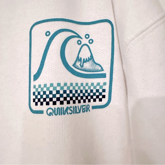 New Quicksilver White Hoodie with Blue Logos Size Large - Picture 4 of 5
